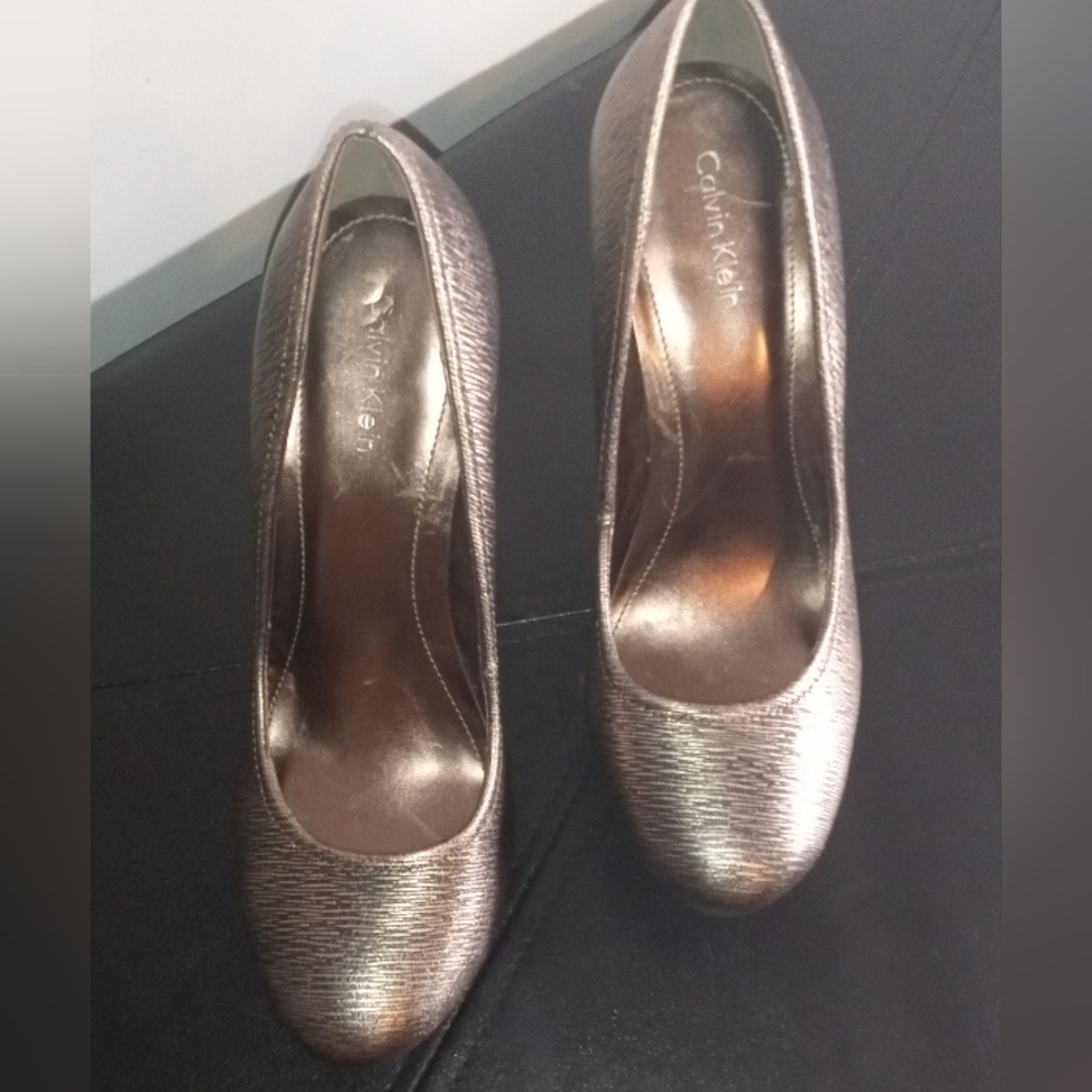 Calvin Klein High Heels...  Platform Heel, Round Toe (Pewter)